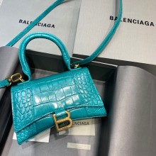BALENCIAGA Hourglass XS Handbag in green shiny crocodile embossed calfskin 2022