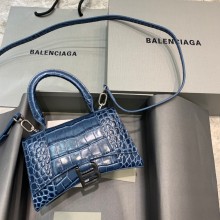 BALENCIAGA Hourglass XS Handbag in royal blue shiny crocodile embossed calfskin 2022