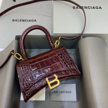 BALENCIAGA Hourglass XS Handbag in burgundy shiny crocodile embossed calfskin 2022