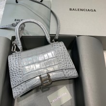 BALENCIAGA Hourglass XS Handbag in gray shiny crocodile embossed calfskin 2022
