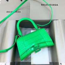 BALENCIAGA Hourglass XS Handbag in BAMBOO GREEN crocodile embossed calfskin 2022