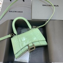 BALENCIAGA Hourglass XS Handbag in light green shiny crocodile embossed calfskin 2022