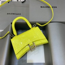 BALENCIAGA Hourglass XS Handbag in lemon yellow shiny crocodile embossed calfskin 2022