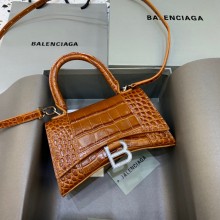 BALENCIAGA Hourglass XS Handbag in caramel shiny crocodile embossed calfskin 2022
