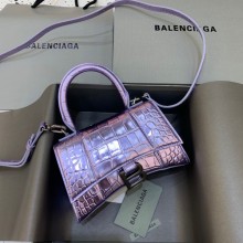 BALENCIAGA Hourglass XS Handbag in light purple shiny crocodile embossed calfskin 2022