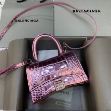 BALENCIAGA Hourglass XS Handbag in purple shiny crocodile embossed calfskin 2022