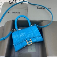 BALENCIAGA Hourglass XS Handbag in turquoise shiny crocodile embossed calfskin 2022