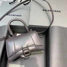 BALENCIAGA Hourglass XS Handbag in dark gray shiny box calfskin 2022