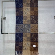 LOEWE LOGO PRINTED CASHMERE SCARF BLUE/BROWN 2022