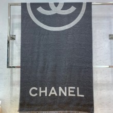 chanel logo printed cashmere scarf gray 2022