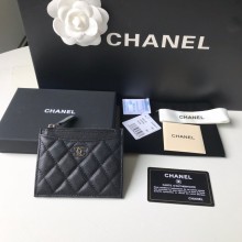 Chanel A84105 Classic Card Holder w/ Coin Purse Black/SILVER