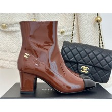chanel heel 5cm patent calfskin leather boots G45057 burgundy 2023