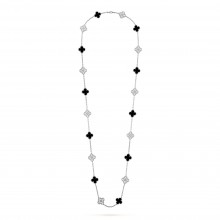 Van Cleef & Arpels Onyx Vintage Alhambra Necklace black with silver diamonds