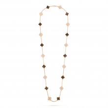 Van Cleef & Arpels Onyx Vintage Alhambra Necklace black with pink gold diamonds