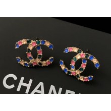 Chanel Multicolored CC Stud Earrings Blue/Pink 2018