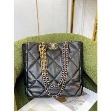 CHANEL BLACK LAMBSKIN 19 Shopping Bag AS3519