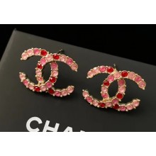 Chanel Multicolored CC Stud Earrings Red/Pink 2018