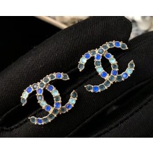 Chanel Multicolored CC Stud Earrings Blue/Green 2018
