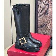 Roger Vivier Viv' Rangers thigh boot with Metal buckle in leather Black 2024