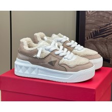 Valentino women's/men's Garavani Leather One Stud XL Sneakers with shearling nude spring 2024