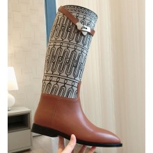 Hermes Jumping boots in calfskin and printed H canvas brown 2024
