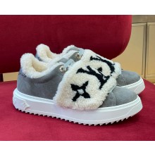 Louis Vuitton LV time out monogram lamb fur all-in-one casual shoes grey 2024