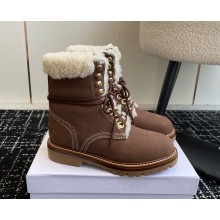 CELINE KURT LACE-UP MID BOOT in NUBUCK CALFSKIN AND SHEARLING coffee 2024