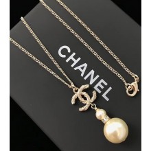 Chanel CC and Pearl Pendant Necklace Pale Gold 2018