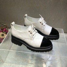 chanel heel 4cm calfskin&patent lace-up shoes G45075 white 2023