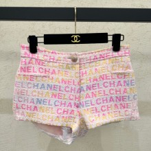 CHANEL Cotton and Wool Tweed & Iridescent Stretch Jersey Multicolor SHORTS 2024 SS