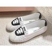 MIU MIU Lace-up Leather Ballet Flat In White/black 2024