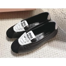 MIU MIU Lace-up Leather Ballet Flat In black 2024