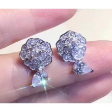 Chanel Bouton de Camellia Earrings Crystal/Silver 2018