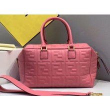 Fendi All-over FF Logo Motif Leather Small Boston Bag Pink 2019