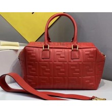 Fendi All-over FF Logo Motif Leather Small Boston Bag Red 2019