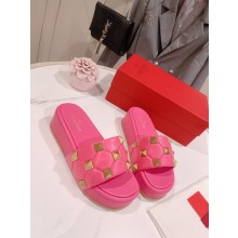 VALENTINO ROMAN STUD FLAT SLIDE SANDAL pink