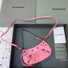 Balenciaga Le Cagole Mini Purse With Chain in Arena lambskin pink 2022