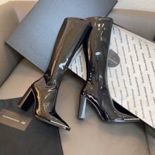 ALEXANDER WANG HEEL 9.5CM BLACK PATENT LEATHER BOOTS 2020