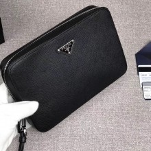 PRADA MEN'S ZIP AROUND LEATHER CLUTCH BLACK 2VF017