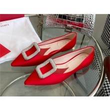 Roger Vivier Viv' Choc Strass Buckle Ballerinas in satin red 2023