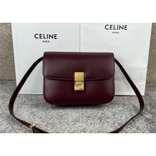 Celine Medium Classic box Bag in Calfskin burgundy
