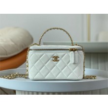 Chanel white clutch with chain in grained leather A96087 2024