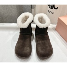 Miu Miu suede leather ankle boots with shearling dark brown 2024