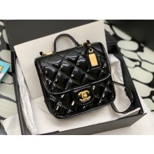 Chanel patent Calfskin Small Flap Bag with Top Handle AS3652 Black 2022