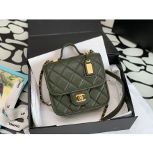 Chanel Grained Calfskin Small Flap Bag with Top Handle AS3652 army green 2022