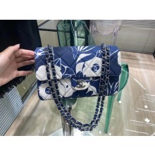 Chanel Printed Silk Medium Flap Bag AS3522 Navy Blue/White 2022 