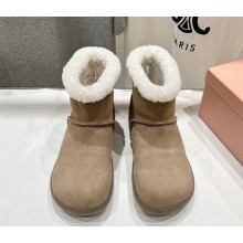 Miu Miu suede leather ankle boots with shearling beige 2024