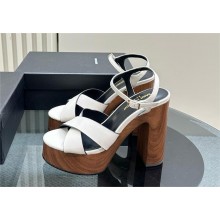 Saint Laurent Bianca 85 leather platform sandals white 2024