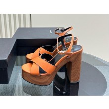 Saint Laurent Bianca 85 leather platform sandals brown 2024