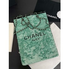 CHANEL Sequins & Black Metal GREEN & Black Shopping Bag AS4856 2024